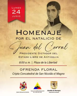 Con un homenaje en el parque principal de Rionegro, se conmemoró el Natalicio del Prócer Juan del Corral